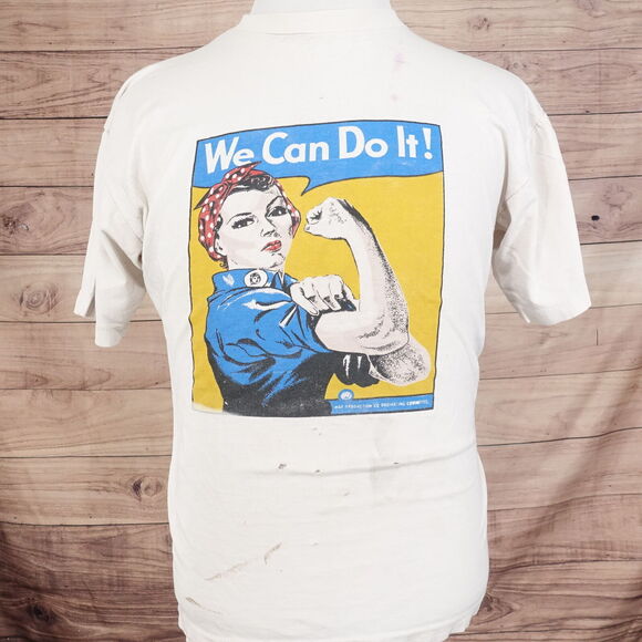 VINTAGE ROSIE THE RIVETER FEMINISM SINGLE STITCH TSHIRT SIZE XL THRASHED - Picture 2 of 16